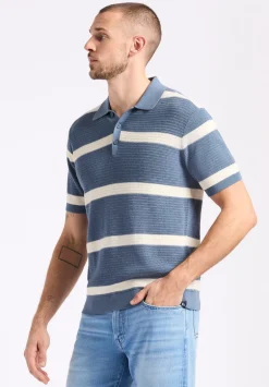 Winder Men's Short-Sleeve Striped Sweater Polo, Mirage Blue - BM24549