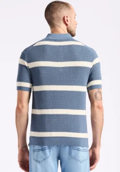 Winder Men's Short-Sleeve Striped Sweater Polo, Mirage Blue - BM24549