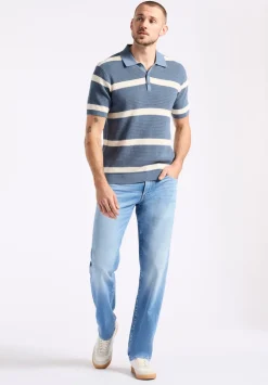 Winder Men's Short-Sleeve Striped Sweater Polo, Mirage Blue - BM24549