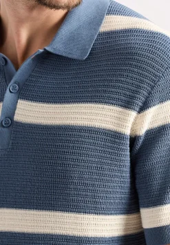 Winder Men's Short-Sleeve Striped Sweater Polo, Mirage Blue - BM24549
