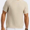 Wipped Men's Textured Knit Short-Sleeve Crewneck Sweater, Buttercream Beige - BM24533