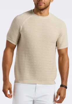 Wipped Men's Textured Knit Short-Sleeve Crewneck Sweater, Buttercream Beige - BM24533