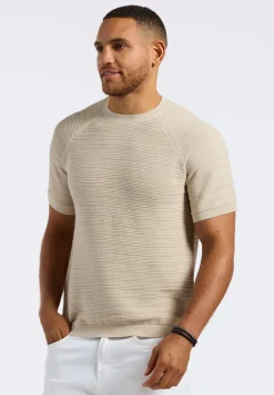 Wipped Men's Textured Knit Short-Sleeve Crewneck Sweater, Buttercream Beige - BM24533
