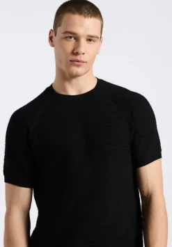 Wipped Men's Textured Knit Short-Sleeve Crewneck Sweater, Charcoal - BM24533