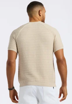 Wipped Men's Textured Knit Short-Sleeve Crewneck Sweater, Buttercream Beige - BM24533