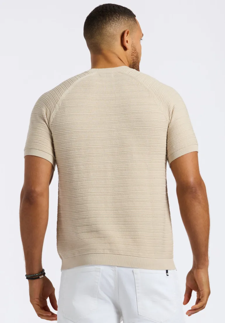 Wipped Men's Textured Knit Short-Sleeve Crewneck Sweater, Buttercream Beige - BM24533