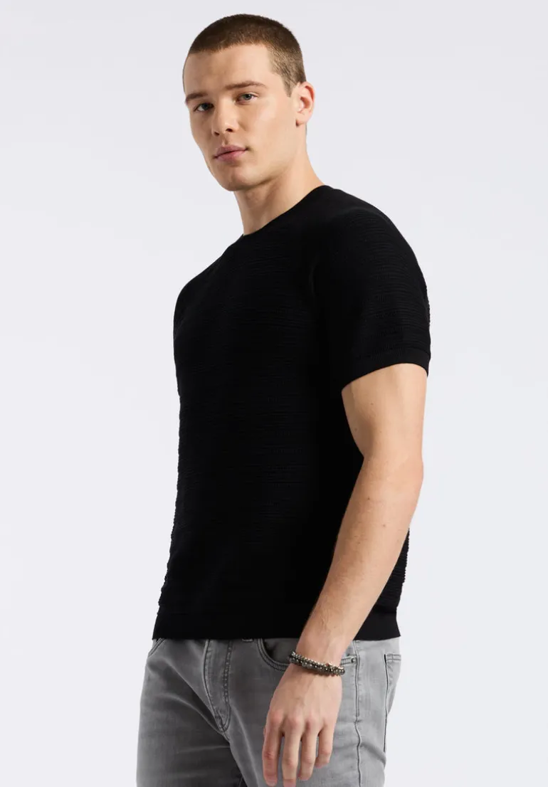 Wipped Men's Textured Knit Short-Sleeve Crewneck Sweater, Charcoal - BM24533