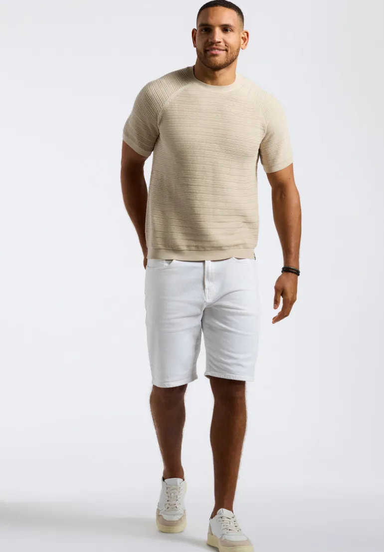 Wipped Men's Textured Knit Short-Sleeve Crewneck Sweater, Buttercream Beige - BM24533