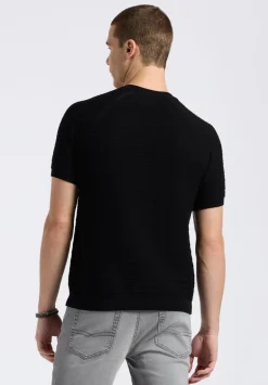 Wipped Men's Textured Knit Short-Sleeve Crewneck Sweater, Charcoal - BM24533