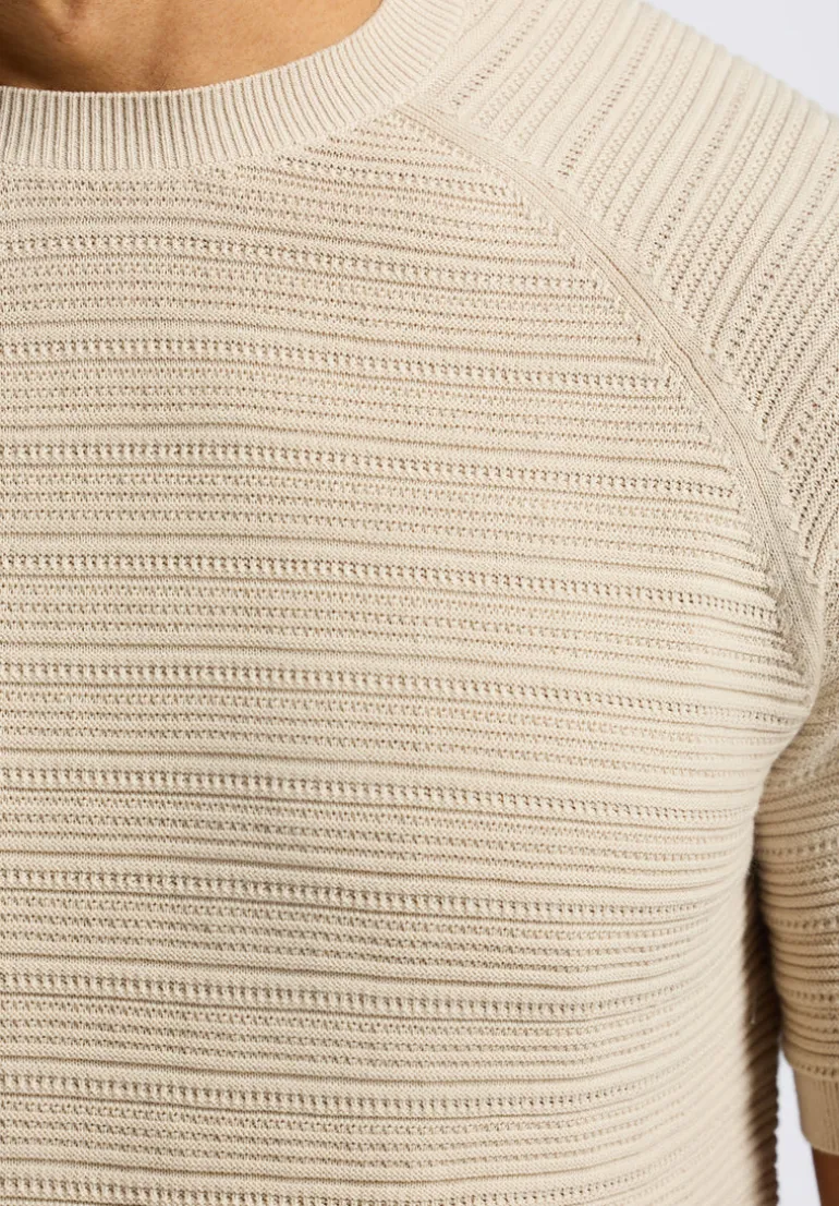 Wipped Men's Textured Knit Short-Sleeve Crewneck Sweater, Buttercream Beige - BM24533