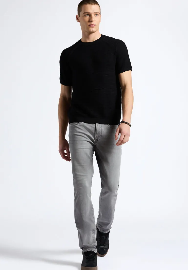 Wipped Men's Textured Knit Short-Sleeve Crewneck Sweater, Charcoal - BM24533