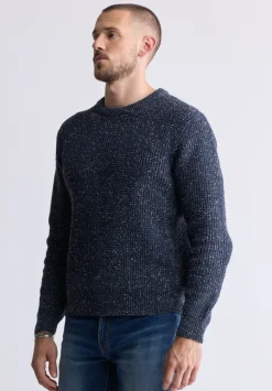 Wonder Men’s Long Sleeve Speckled Knit Sweater, Navy - BM24464