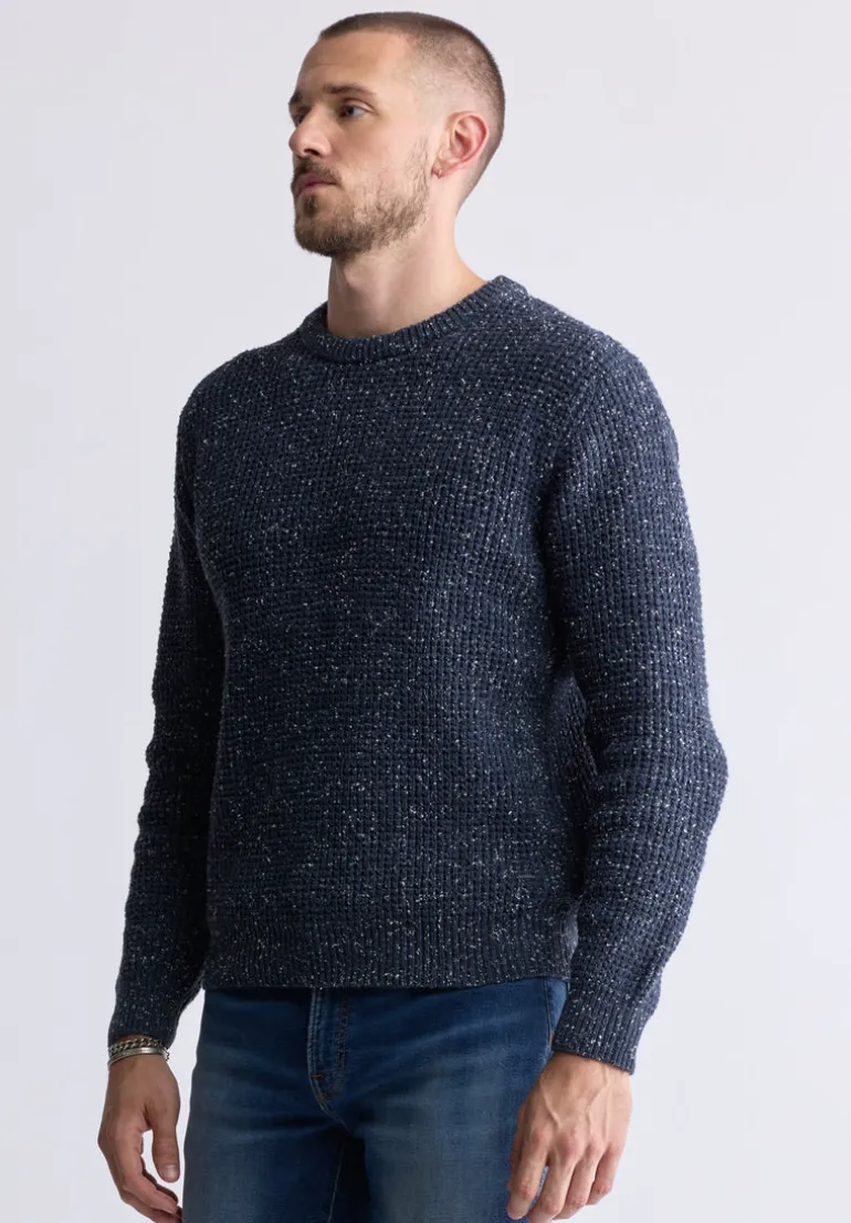 Wonder Men’s Long Sleeve Speckled Knit Sweater, Navy - BM24464