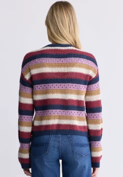 Wrenlee Women's Striped Openwork Knit Sweater, Beaujolais - SW0074F