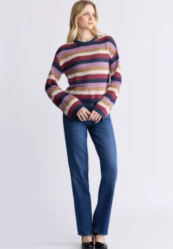 Wrenlee Women's Striped Openwork Knit Sweater, Beaujolais - SW0074F