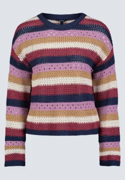 Wrenlee Women's Striped Openwork Knit Sweater, Beaujolais - SW0074F