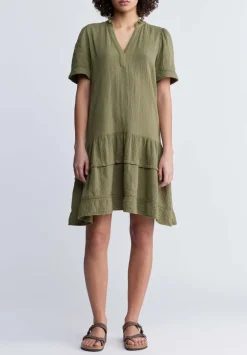 Zinnia Women's Ruffled Dress in Olive Green - WD0033P