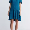 Zinnia Women's Ruffled Dress in Teal Blue - WD0033P