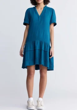 Zinnia Women's Ruffled Dress in Teal Blue - WD0033P