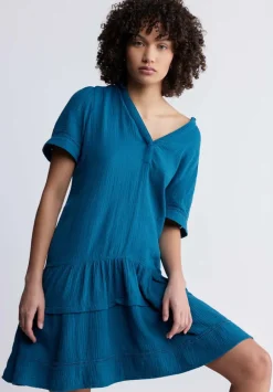 Zinnia Women's Ruffled Dress in Teal Blue - WD0033P