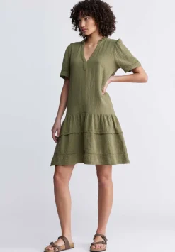 Zinnia Women's Ruffled Dress in Olive Green - WD0033P