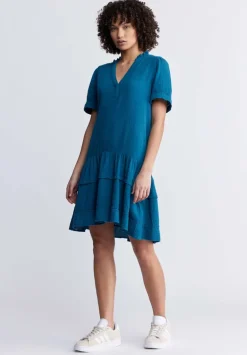 Zinnia Women's Ruffled Dress in Teal Blue - WD0033P