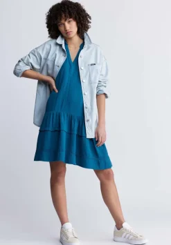 Zinnia Women's Ruffled Dress in Teal Blue - WD0033P