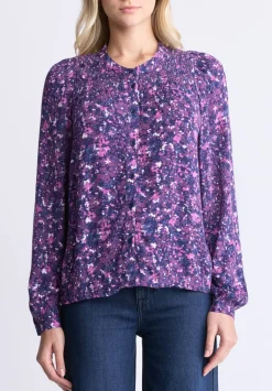 Zosia Women's Floral Print Smocked Blouse, Purple - WT0130H