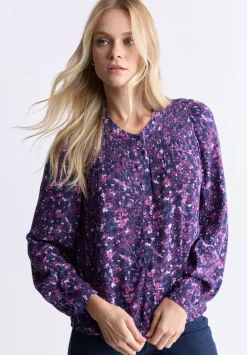 Zosia Women's Floral Print Smocked Blouse, Purple - WT0130H