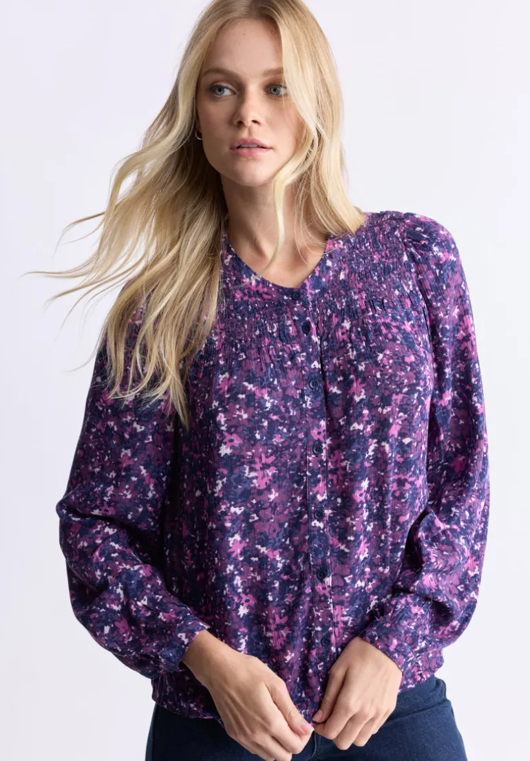 Zosia Women's Floral Print Smocked Blouse, Purple - WT0130H