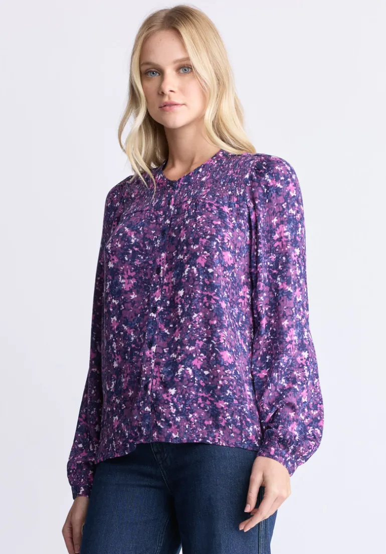 Zosia Women's Floral Print Smocked Blouse, Purple - WT0130H