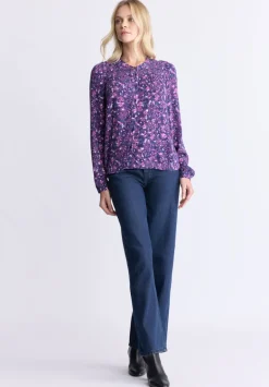 Zosia Women's Floral Print Smocked Blouse, Purple - WT0130H