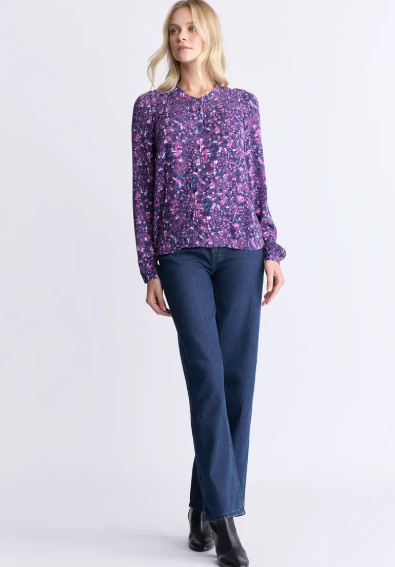 Zosia Women's Floral Print Smocked Blouse, Purple - WT0130H